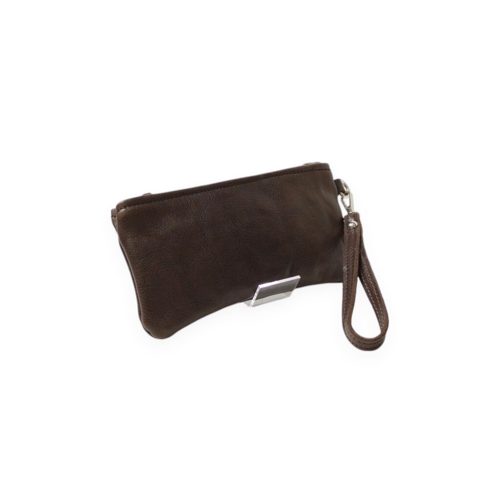 Δερμάτινο χειροποίητο τσαντάκι καρπού σε καφέ χρώμα – Zoe - Image 2
