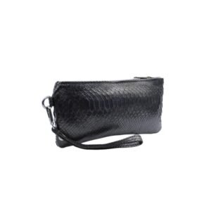 Handmade leather wristlet bag in black snake print - Zoe.