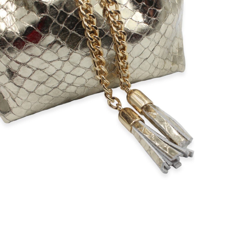 Leather tiny bucket bag in gold color - Erato - Image 6