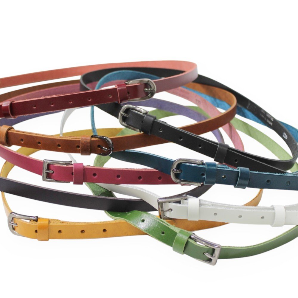 Leather women's belt with metal buckle in turquoise color 1,5cm - Image 7