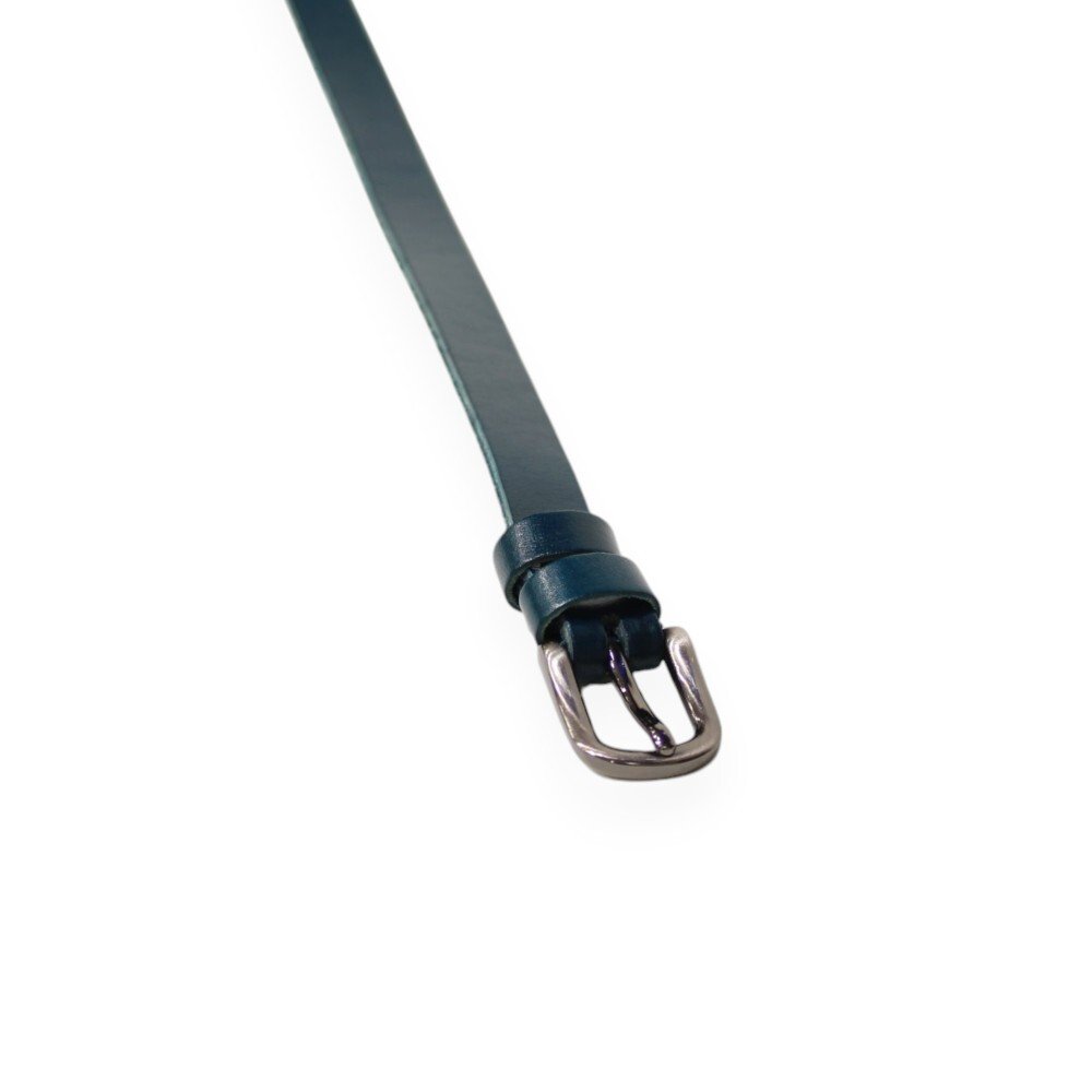 Leather women's belt with metal buckle in turquoise color 1,5cm - Image 3