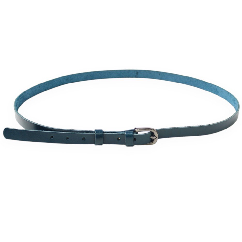 Leather women's belt with metal buckle in turquoise color 1,5cm - Image 5