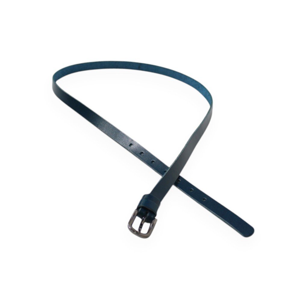 Leather women's belt with metal buckle in turquoise color 1,5cm - Image 4