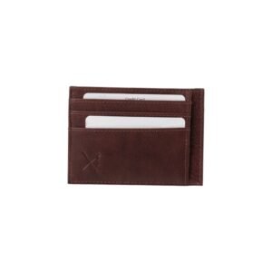 Double-sided black leather card holder with RFID protection - Brown