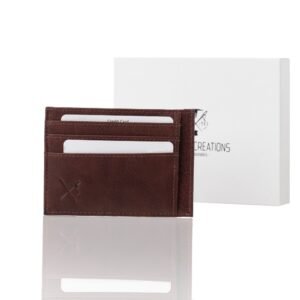 Double-sided leather card holder in brown color with RFID protection