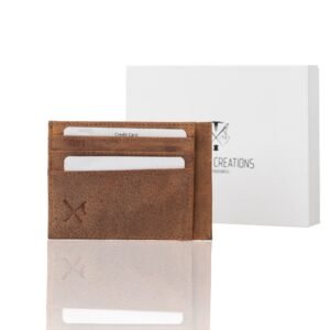 Double-sided leather card holder in tan color with RFID protection - Oily brown