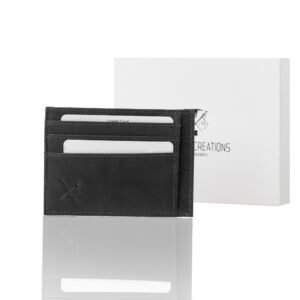 Double-sided leather card holder in tan color with RFID protection
