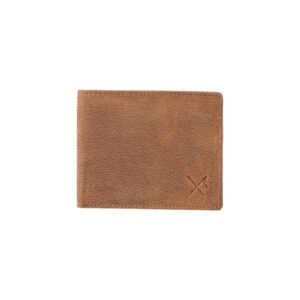 Leather wallet free coin pocket with RFID protection oily brown