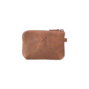 Small tan leather wallet with zipper and RFID protection - Oily brown