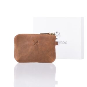 Small oily brown leather wallet with zipper and RFID protection