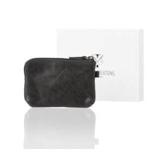 Small black leather wallet with zipper and RFID protection