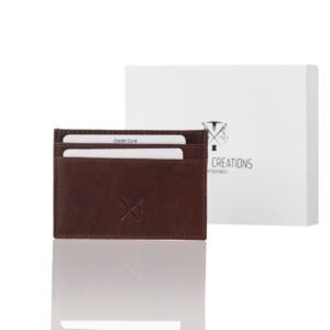 Small dual-sided leather card holder with window and RFID protection brown color