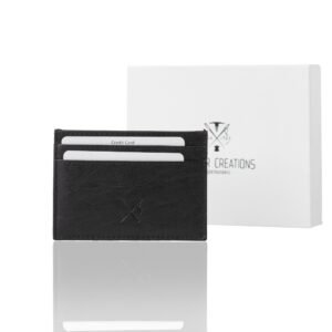 Small dual-sided leather card holder with window and RFID protection black color