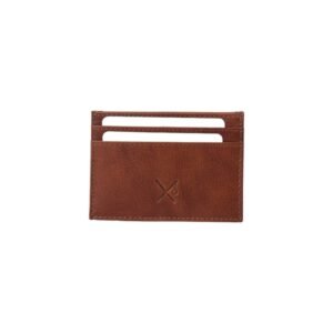 Tan dual-sided leather card holder with RFID protection