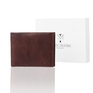 Handmade leather wallet in brown color with RFID protection