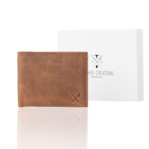 Handmade leather wallet in oily brown color with RFID protection