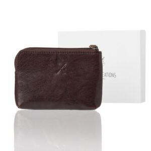 Brown zippered wallet with RFID protection