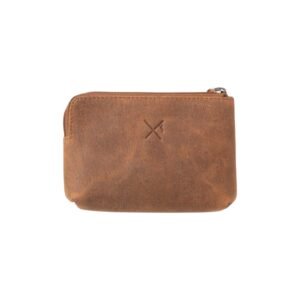 Oily brown zippered leather wallet with RFID protection
