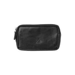 Leather wallet with double zipper in black and RFID protection