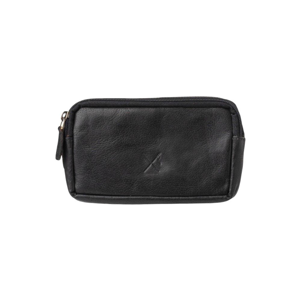 Leather wallet with double zipper in black and RFID protection