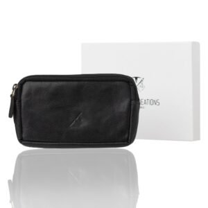 Leather wallet with double zipper in black color and RFID protection