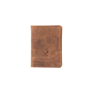 Handcrafted tan leather pocket wallet with RFID protection - Oily brown