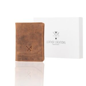 Handcrafted tan leather pocket wallet with RFID protection-K34 - Oily brown