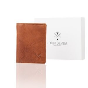 Handcrafted tan leather pocket wallet with RFID protection-K34