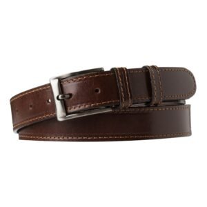 Handcrafted men’s brown leather belt 3cm with stitching