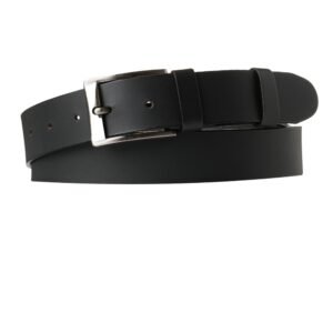 Black leather men's belt 3,5cm seamless