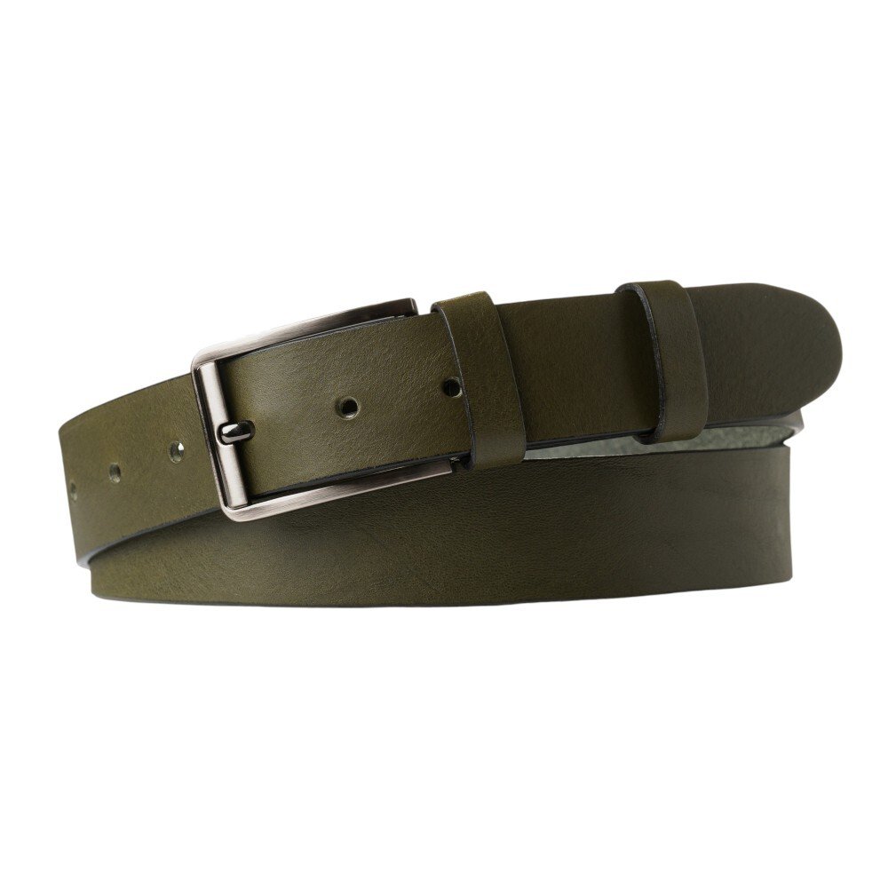 Green leather belt made from genuine soft leather 3,5cm without stitching