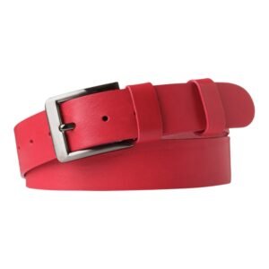 Red leather belt made from genuine soft leather 4 cm without stitching