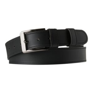 Black leather men's belt 4 cm with stitching