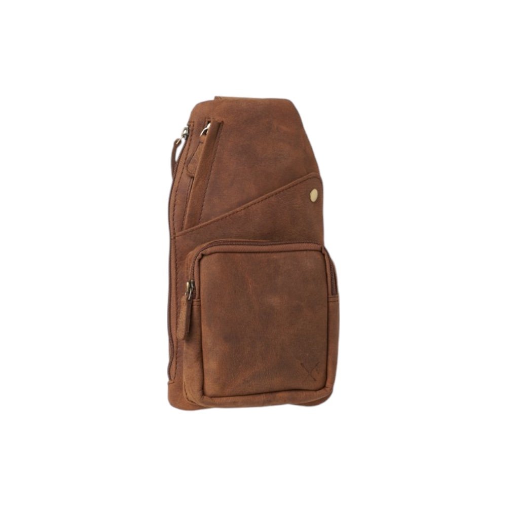 Men’s leather sling bag in oil brown color