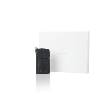 Leather bag-wallet with phone pocket in black color