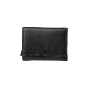 Medium sized leather wallet with an exterior coin pocket black color