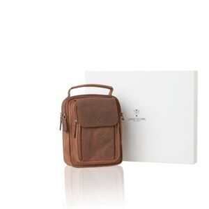 Leather men's crossbody bag with detachable strap in oil brown color