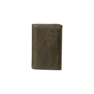 Green men’s leather wallet with pop-up metal card holder