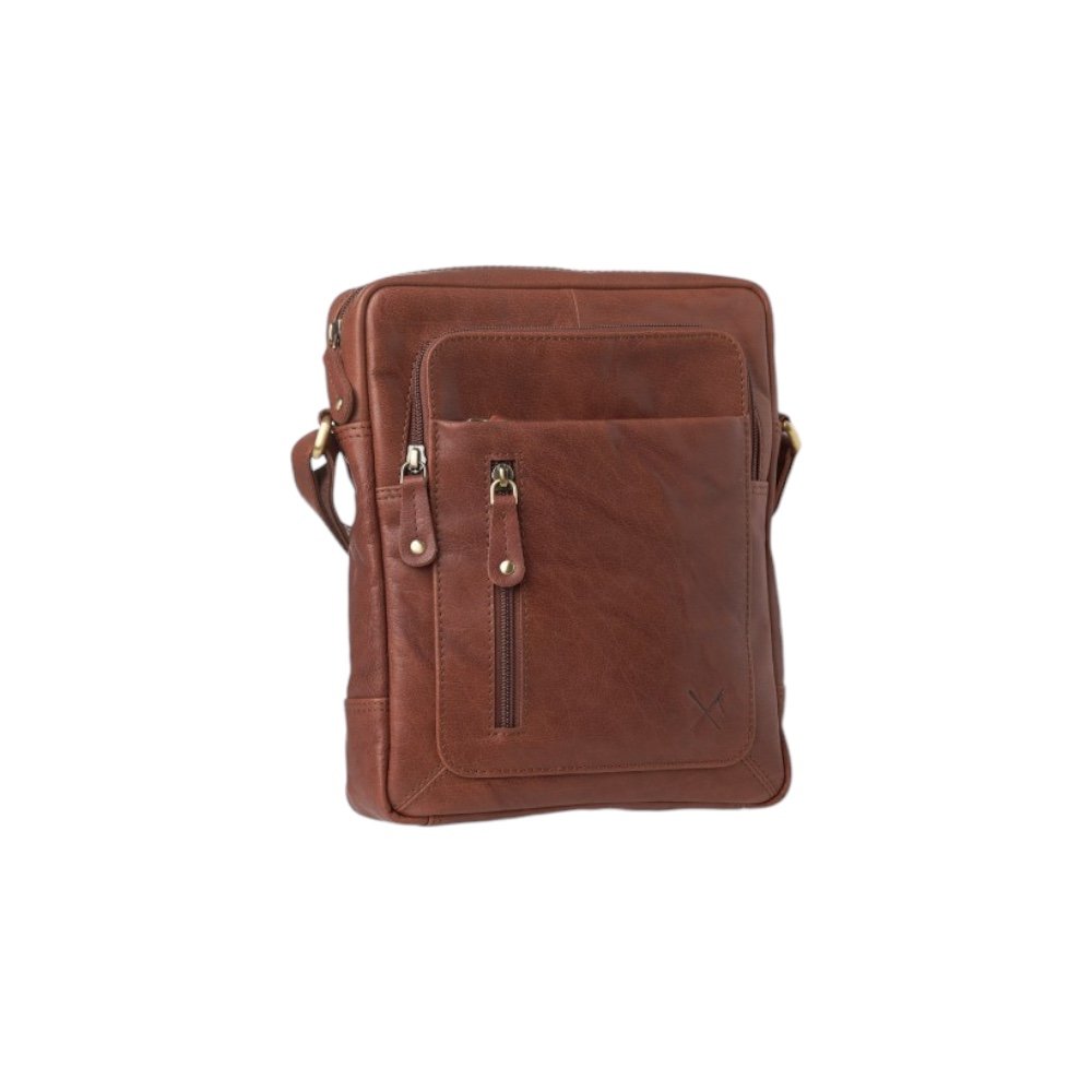 Men’s leather crossbody bag in tan color