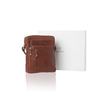 Men’s leather crossbody bag in tan color