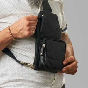 Men’s leather sling bag black color