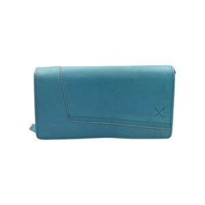 Handmade large leather wallet in turquoise color with RFID protection