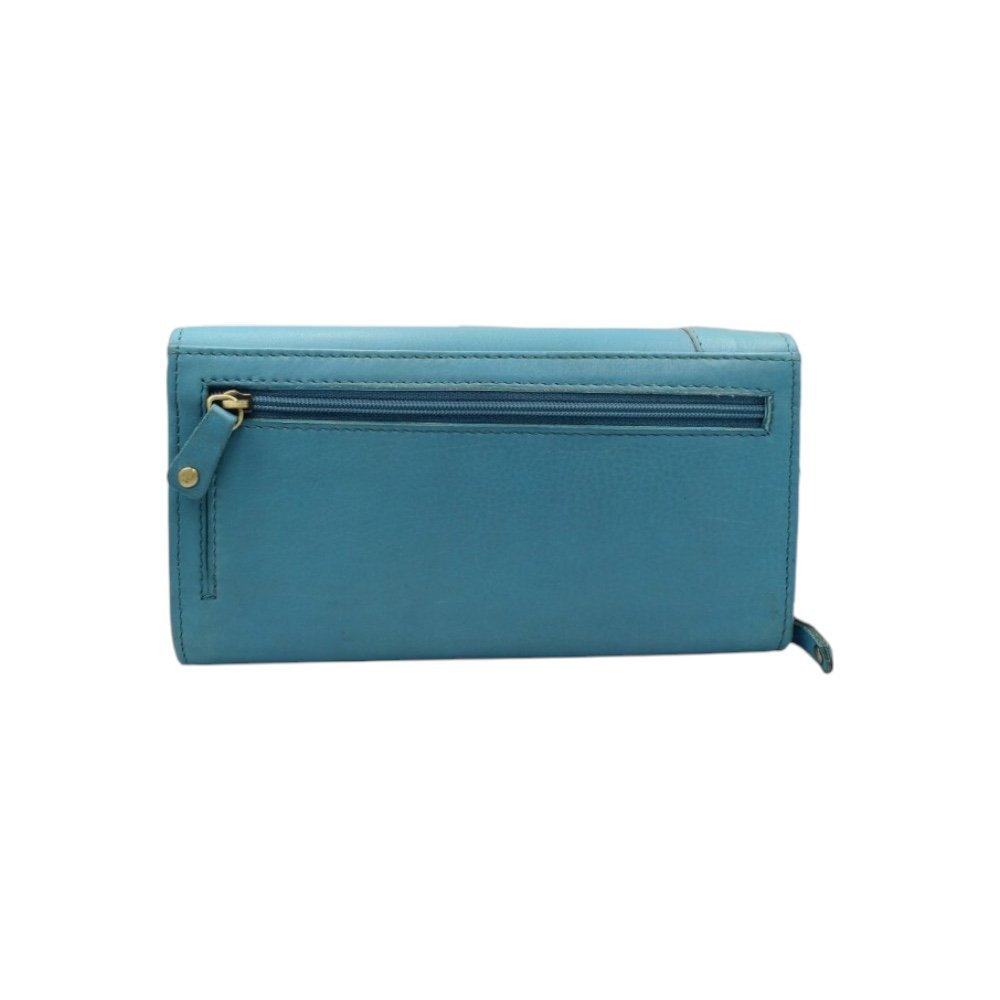 Handmade large leather wallet in turquoise color with RFID protection - Image 3
