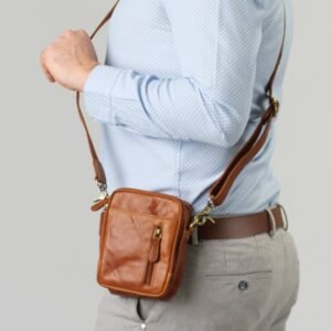 Μen’s leather crossbody and belt bag tan color