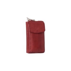 Leather crossbody bag-wallet with phone pocket red color