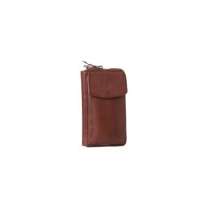 Leather crossbody bag-wallet with phone pocket tan color