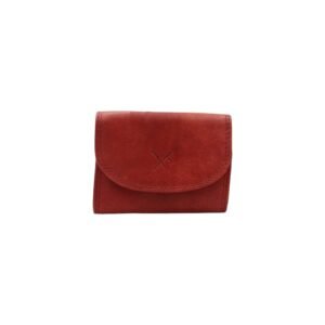 Leather small-sized wallet in red color with RFID protection