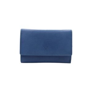Large-sized blue women leather wallet with RFID protection
