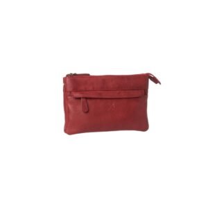 Women’s leather crossbody bag with two main compartments red color