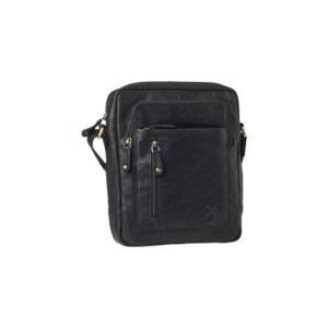 Men’s leather crossbody bag with multiple cases in black color